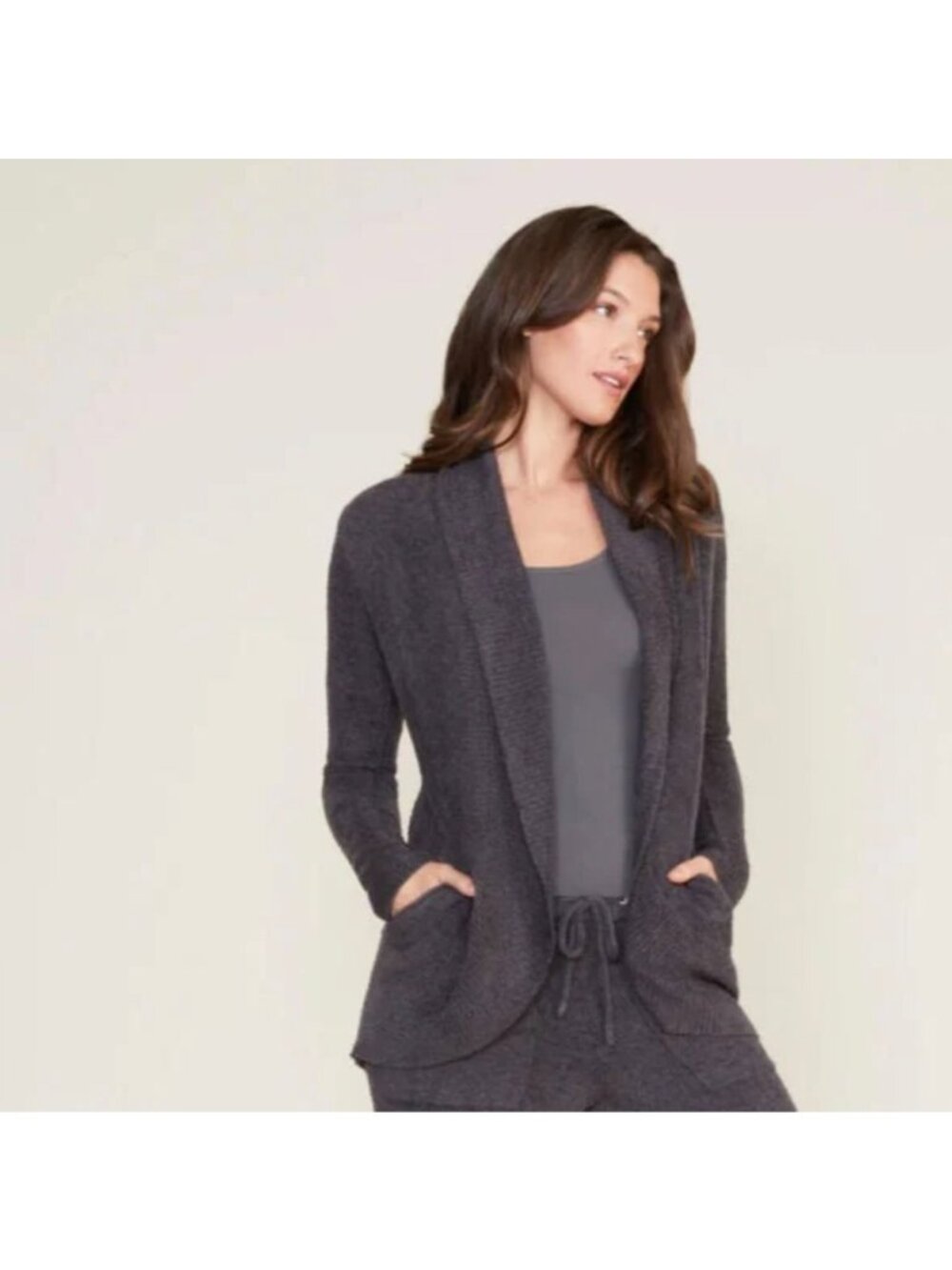 Barefoot Dreams Cozychic Lite Open Front Circle Cardi Carbon Cardigan Sweater M